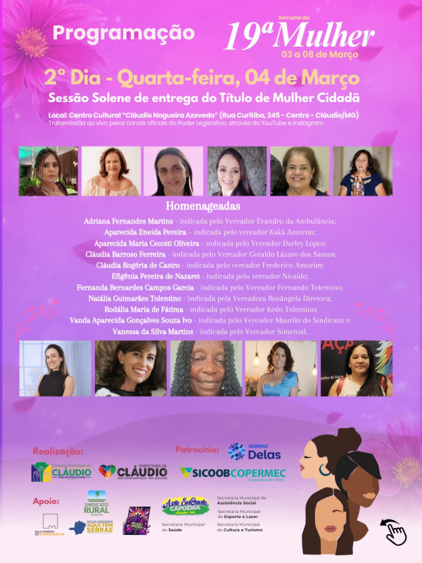 Semana da Mulher: Câmara entrega Título Mulher Cidadã nesta quarta (04)