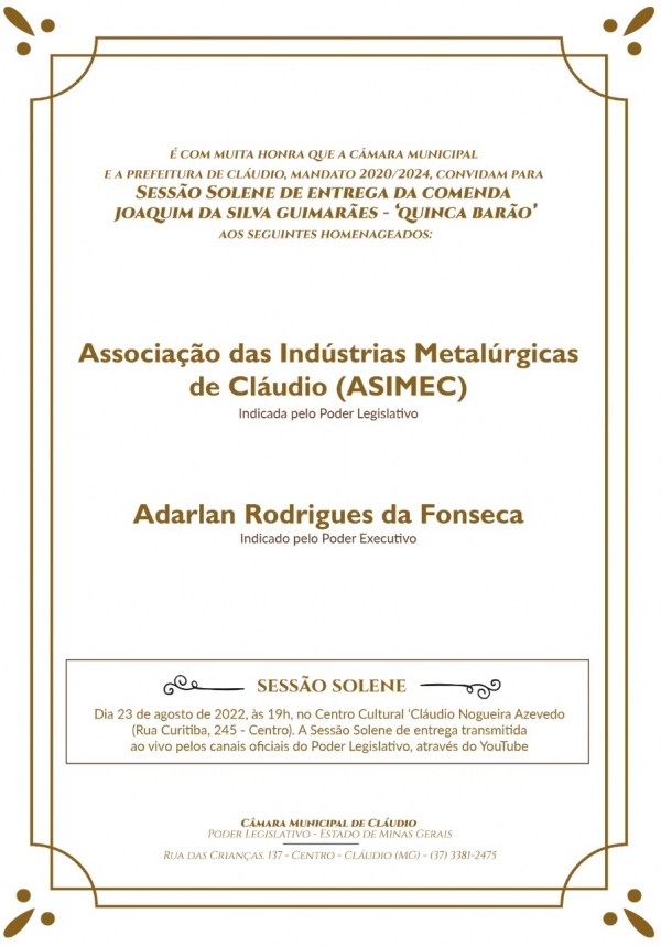 Confira na íntegra a biografia dos homenageados com a comenda Quinca Barão