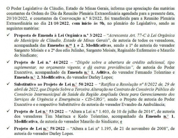 Reunião Extraordinária - 21/10/2022