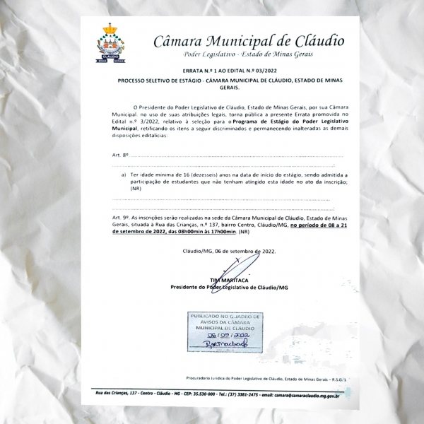 Prorrogadas as inscrições do Processo Seletivo de Estágio Remunerado